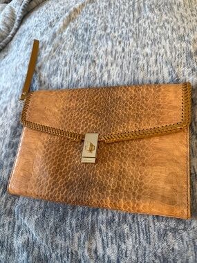 Leather Envelope Clutch in Tan Brown